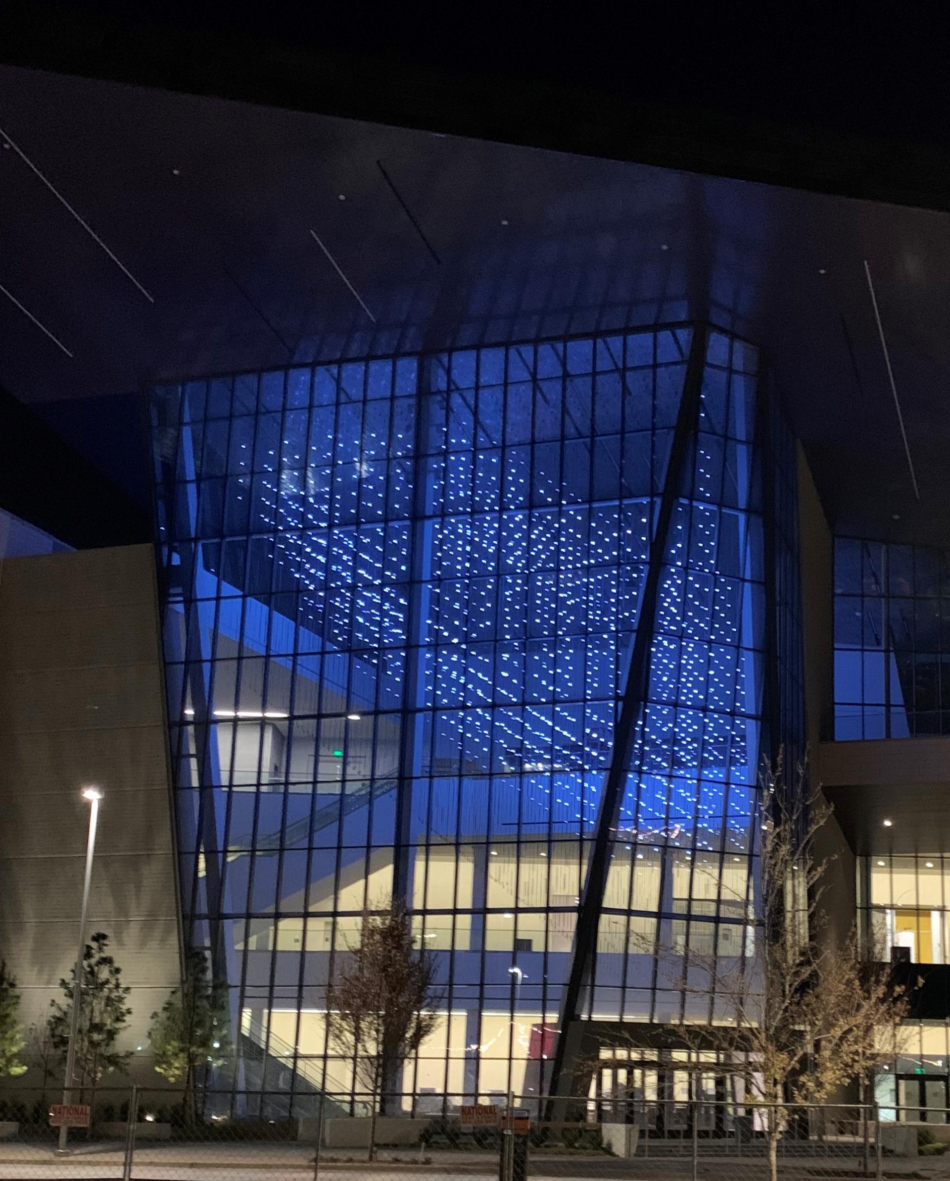 Virtual Sky installation at OKC Convention Center at night