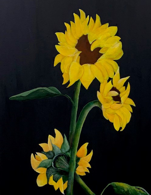 painting of sunflowers titled Full On