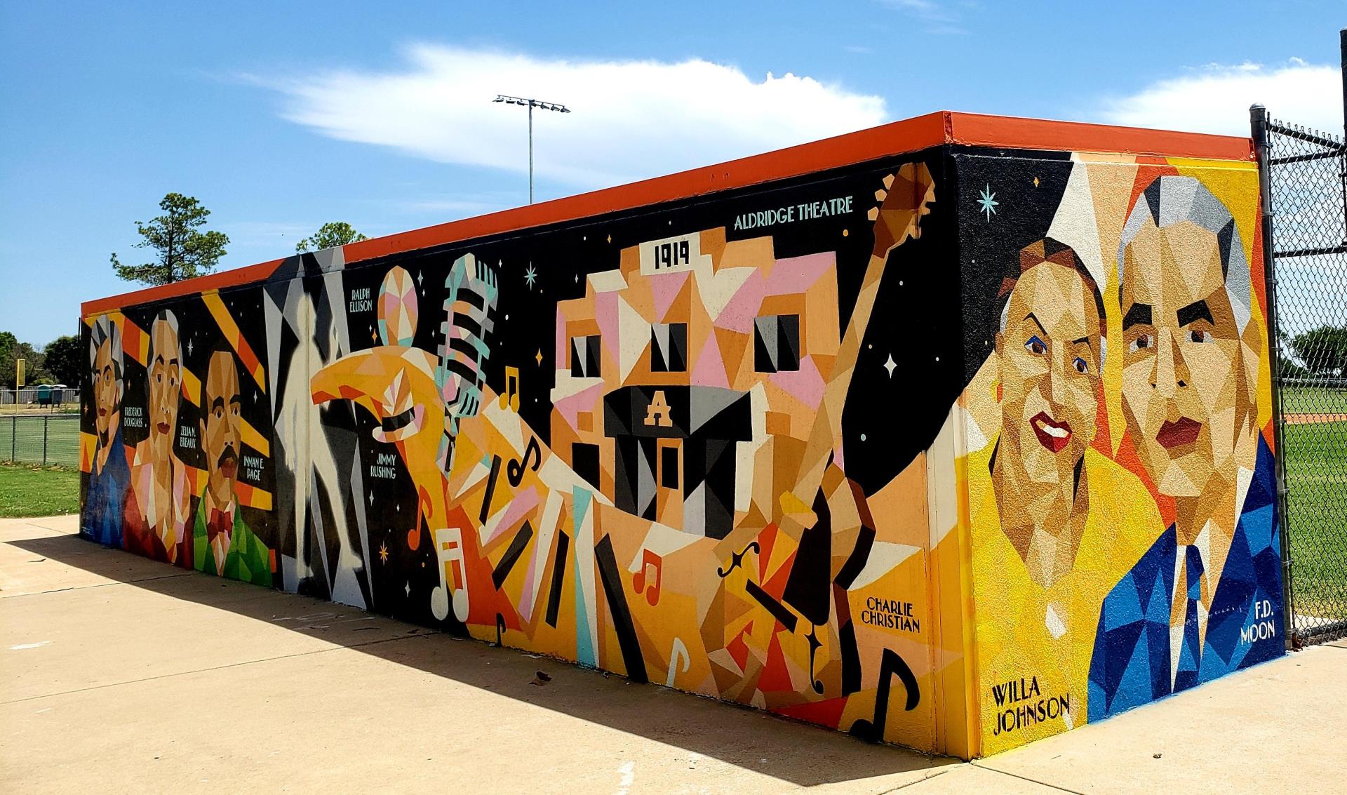mural on baseball dugout titled Rise Up O Douglassites