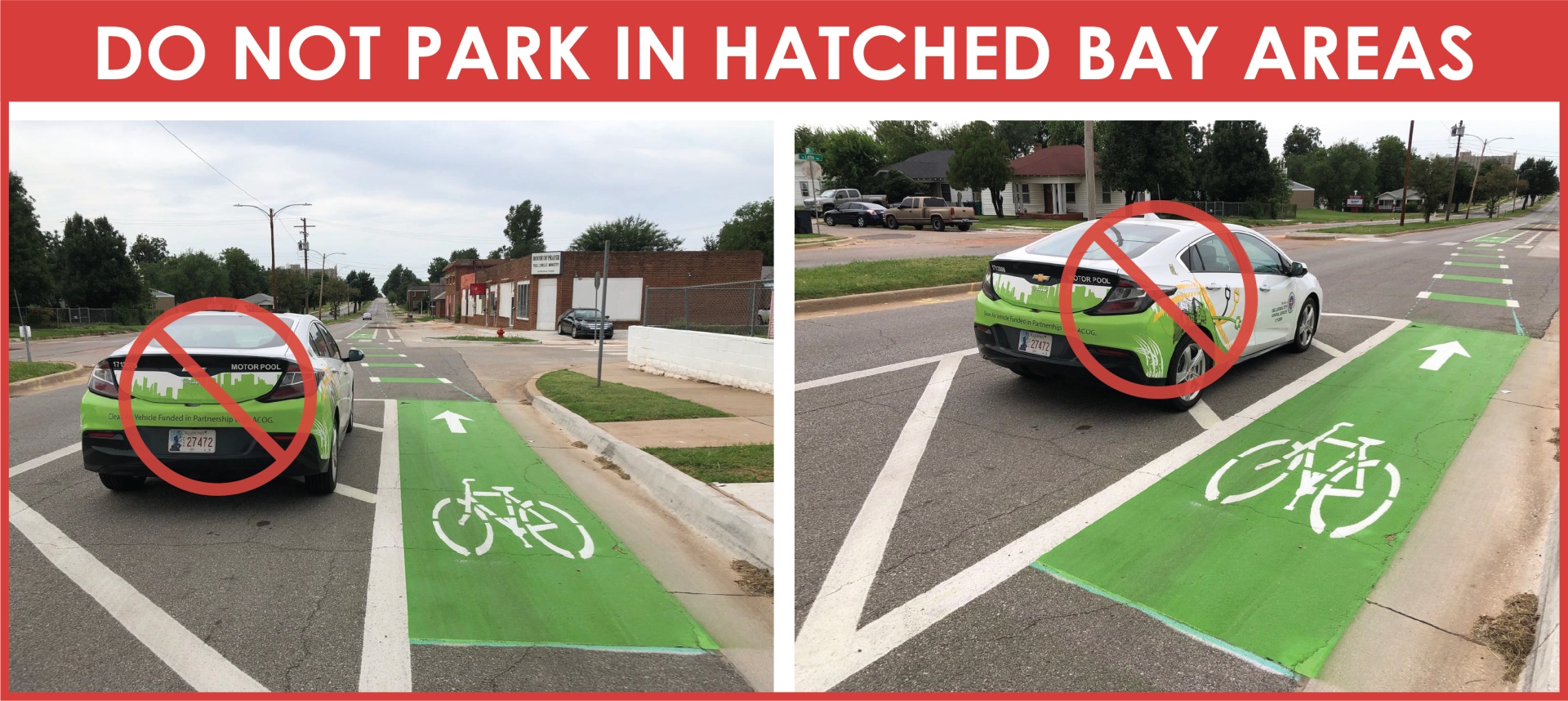 view of car incorrectly parking near a bike lane