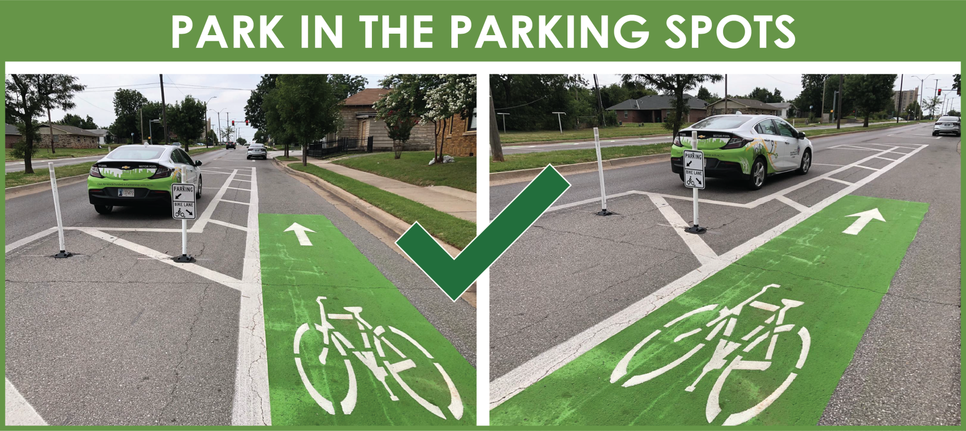 images of how to correctly park in parking spot near bike lane