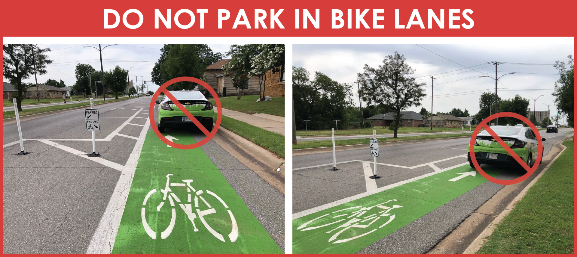 view of car incorrectly parking near a bike lane