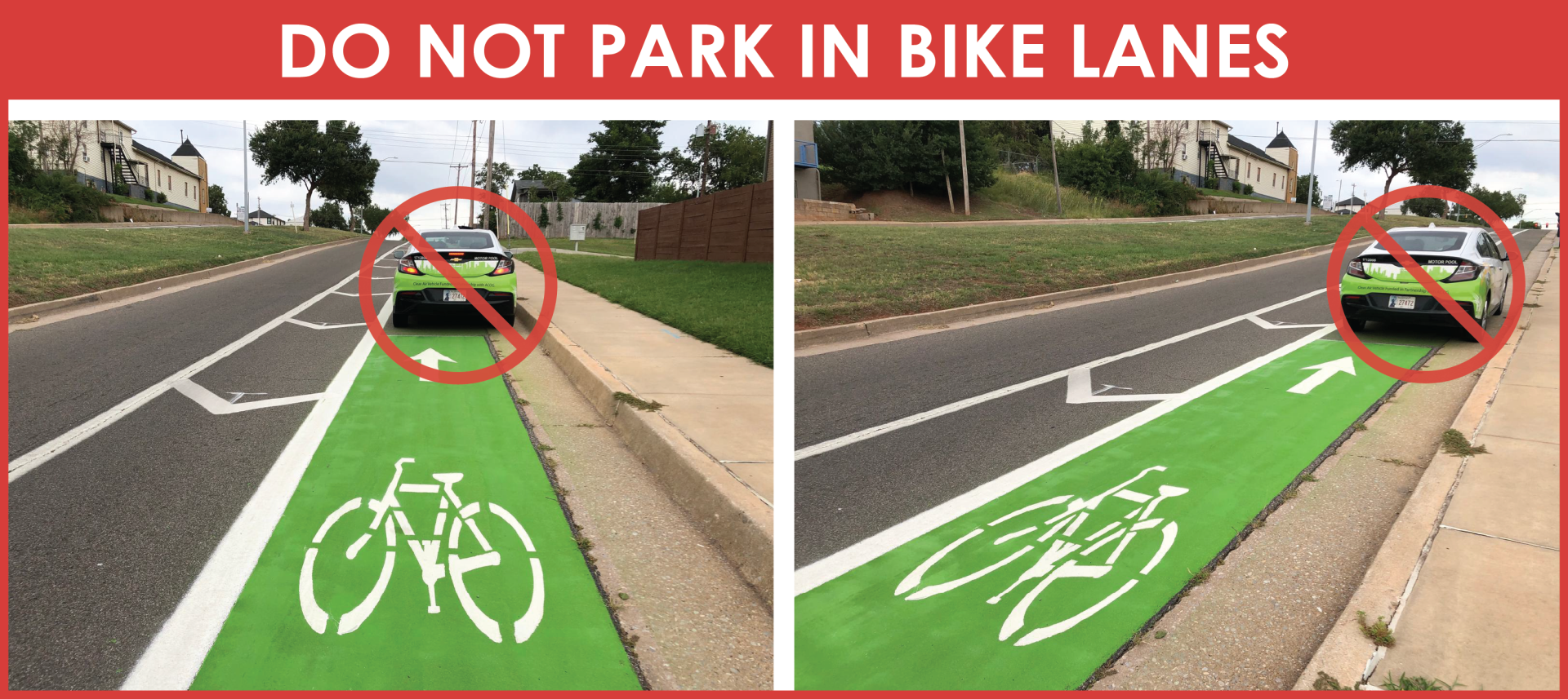 view of car incorrectly parking near a bike lane