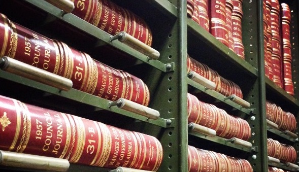 Bound volumes of City Council proceedings in the vault of the City Clerk's Office 