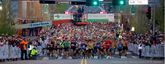 Runners at the start of the Oklahoma City Memorial Marathon