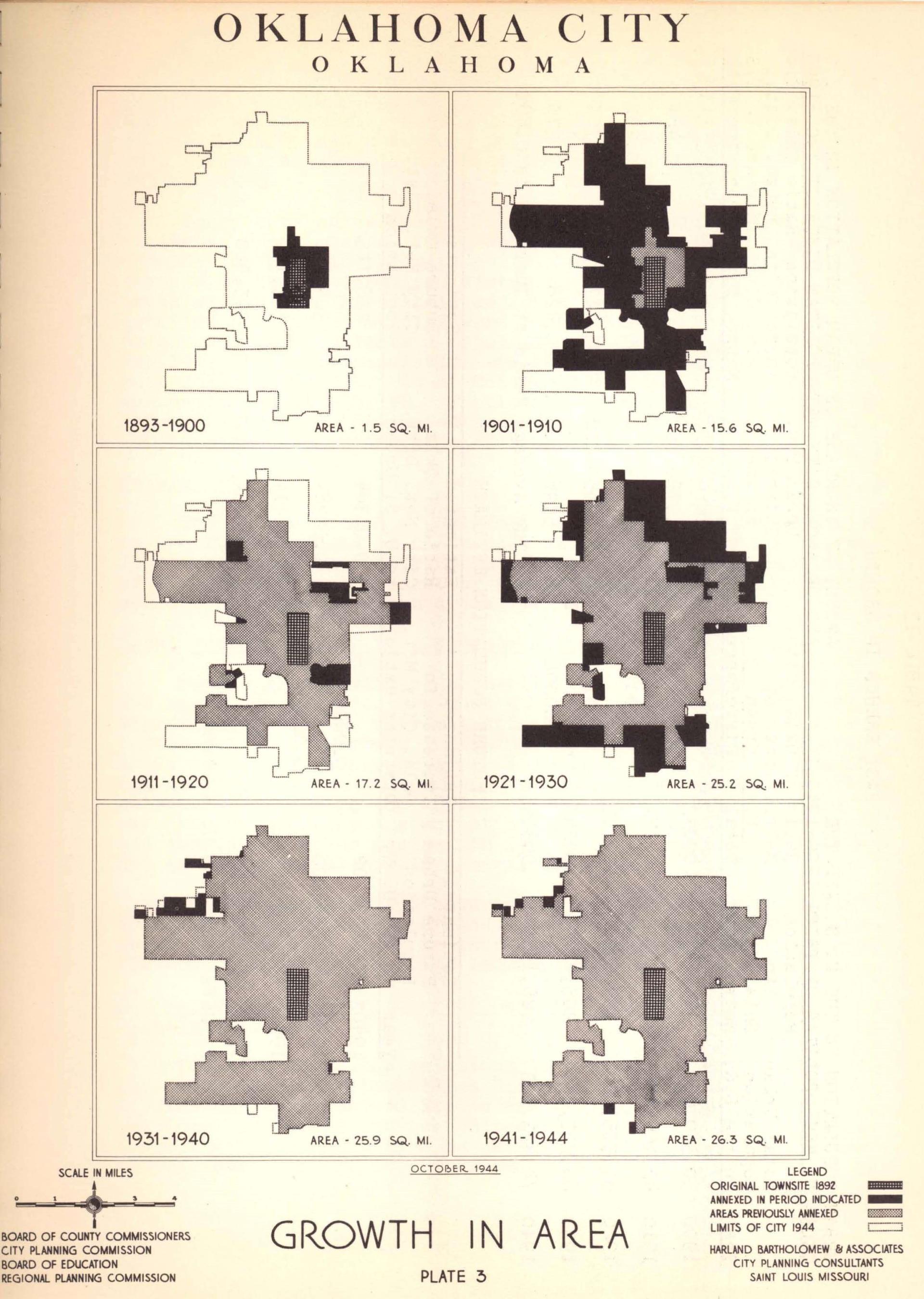 Oklahoma City area growth from 1890 - 1945