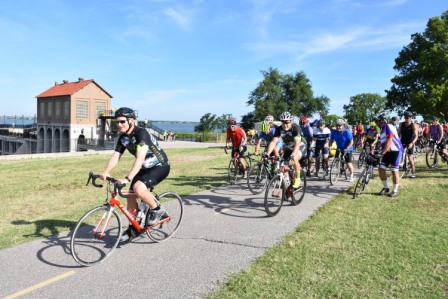 Mayor Cornett leads the Peleton during the West River Trial Opening