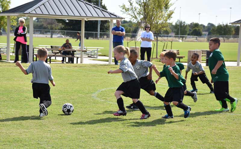 Junior soccer players take to the field at the Wendel Whisenhunt Sports Complex