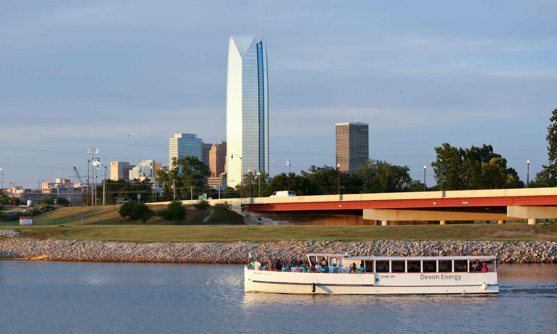 Downtown OKC and one of the Oklahoma River Boats